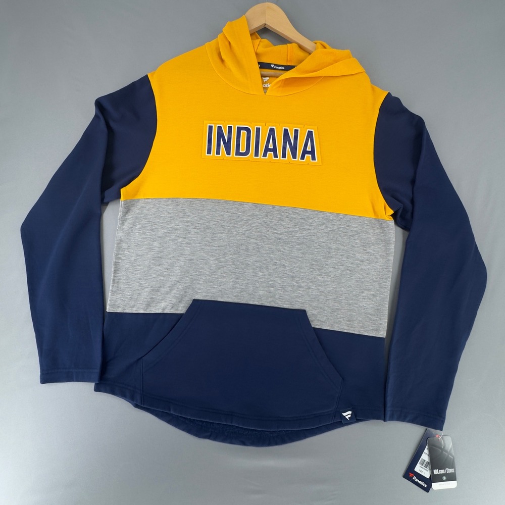 NWT Fanatics Indiana Pacers Mens Colorblock Hoodie Gold Gray  Blue 3FGP-462 L